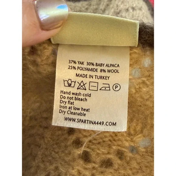 Spartina 449 Beige Cadigan with Brown Trim - Picture 7 of 7